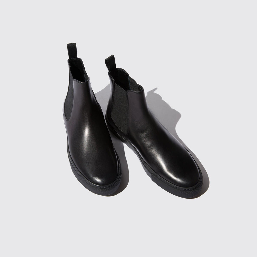 Black Leather Devin High Top Chelsea Sneaker Boots 