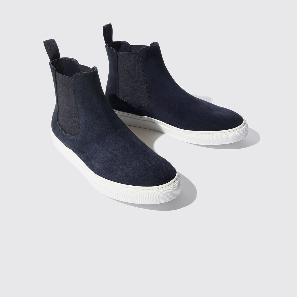 Navy Blue Suede Kevin High Top Chelsea Sneaker Boots 