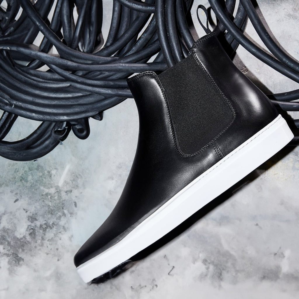 Black Leather Kevin High Top Chelsea Sneaker Boots 