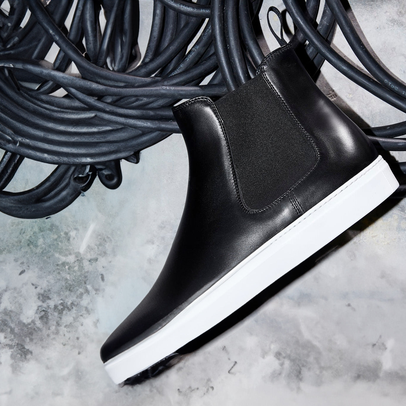 Black Leather Kevin High Top Chelsea Sneaker Boots 