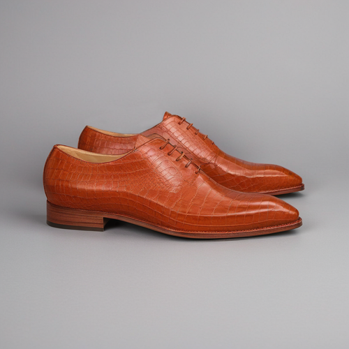 Tan Croc Leather Nandes Oxford Shoes