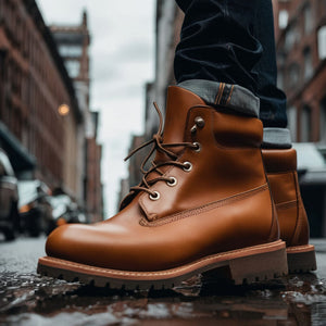 Tan Leather Appoggio Ankle Rugged Lace Up Combat Hiking Boots with