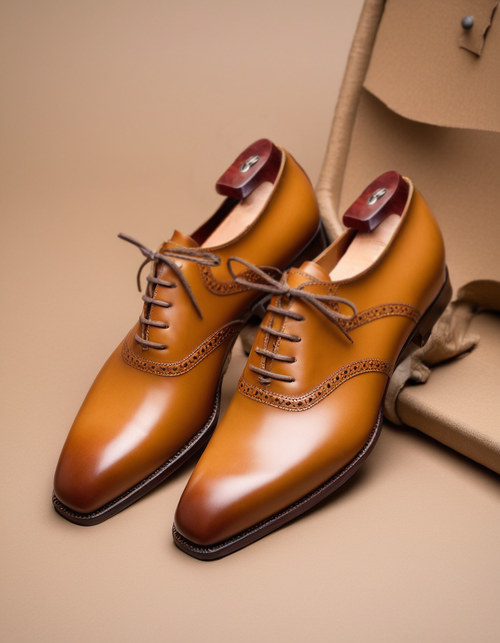 Tan Leather Kratio Brogue Oxfords - Formal Shoes