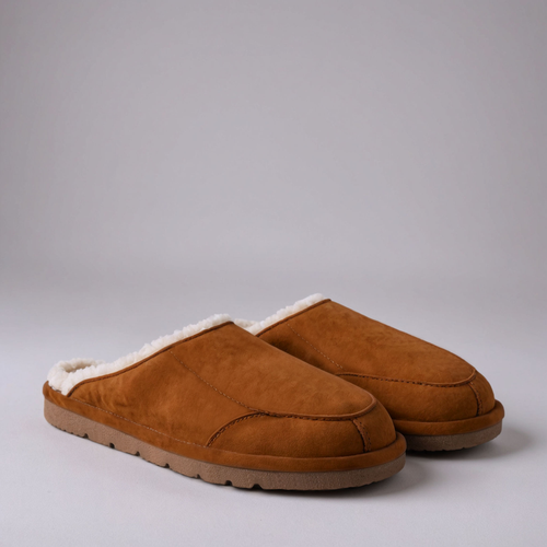 Tan Suede Leather Eliana Fur Lined Slippers