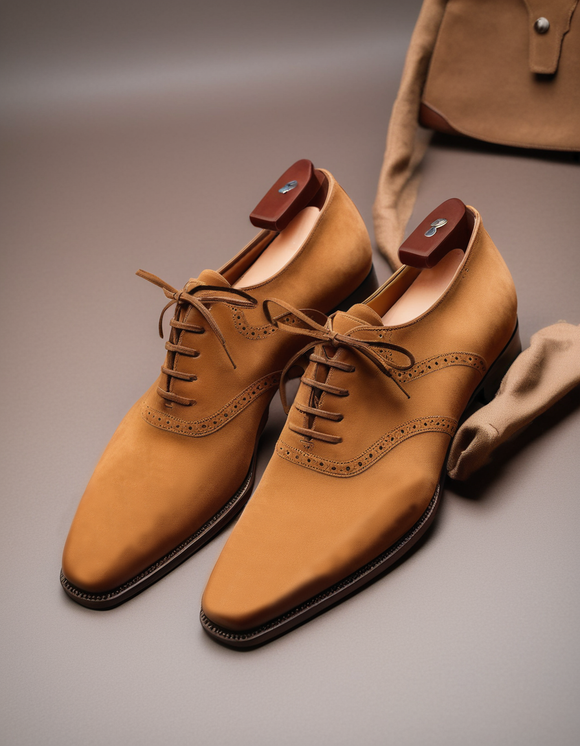 Tan Suede Leather Kratio Brogue Oxfords - Formal Shoes