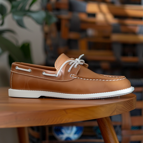 Tan Saverio Boat Shoes with White Sole