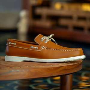 Tan Ruggero Boat Shoes with White Sole