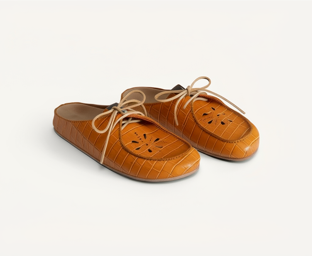 Tan Croc Print Leather Opale Mule