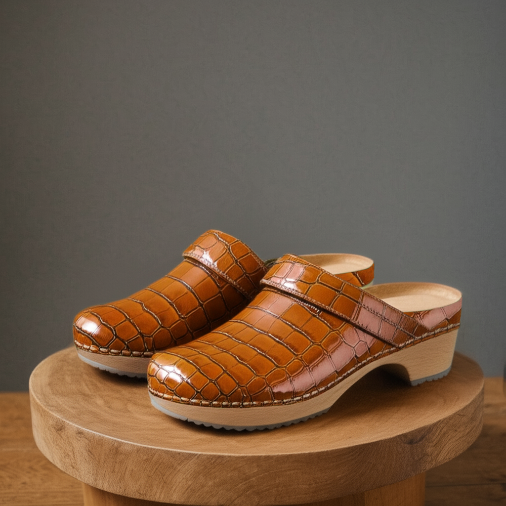 Tan Croc Print Leather Celeste Calm Mule Loafers - Summer 2024 Collection