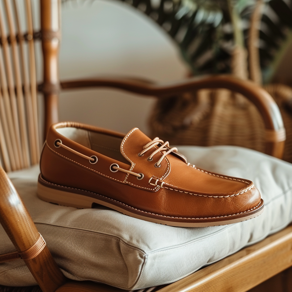 Tan Silvano Boat Shoes with Tan Sole