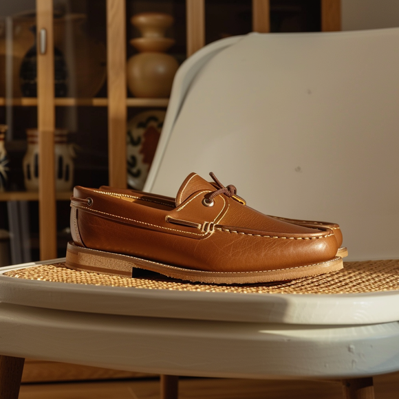 Tan Sebastiano Boat Shoes with Tan Sole