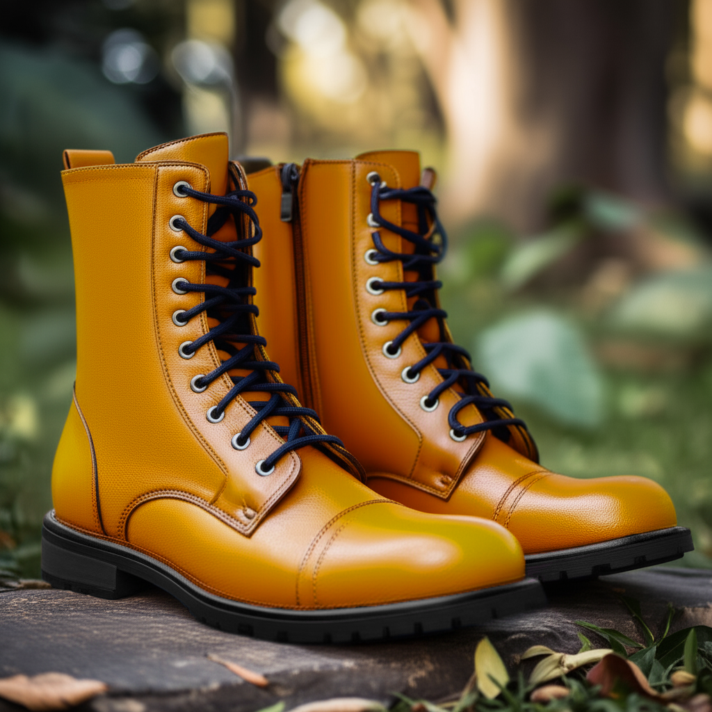 Tan Leather Belinda Chunky Hiking Combat Lace Up Zipper Boots