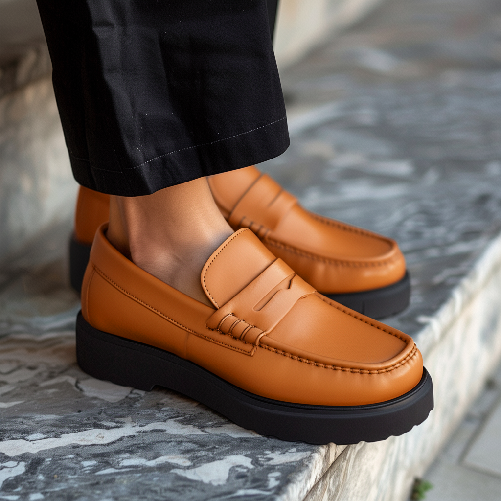 Tan Leather Aristide With Thick Sole Loafers