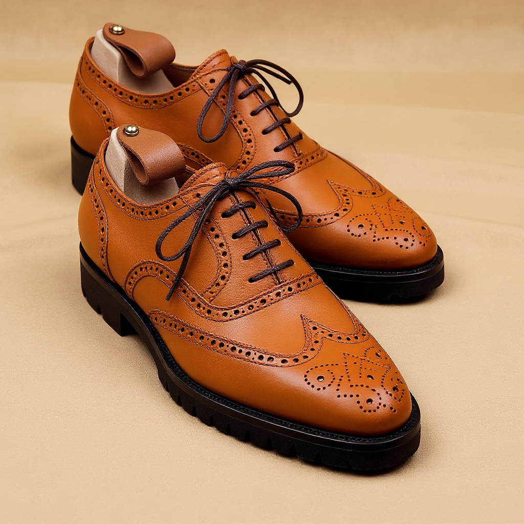 Tan Leather Rene Brogue Chunky Oxfords Shoes WORK EDITION