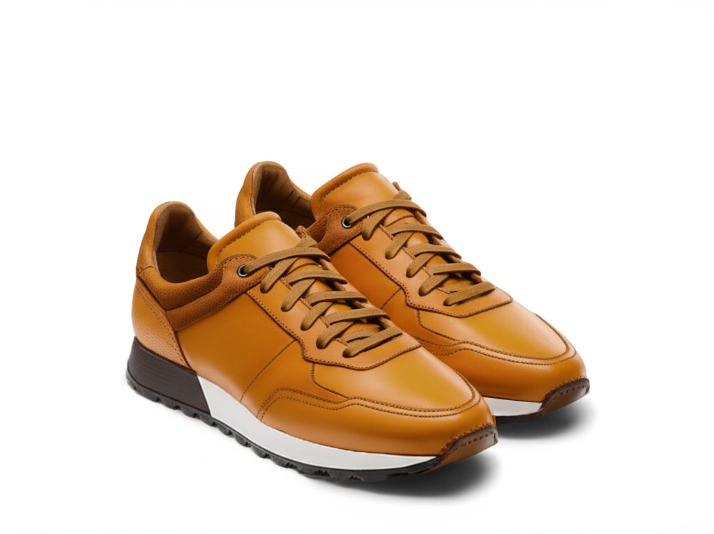 Tan Leather Nausori Lace Up Running Sneaker Shoes