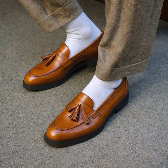 Tan Leather Belize Chunky Tassel Loafers - With Track Soles - AW24