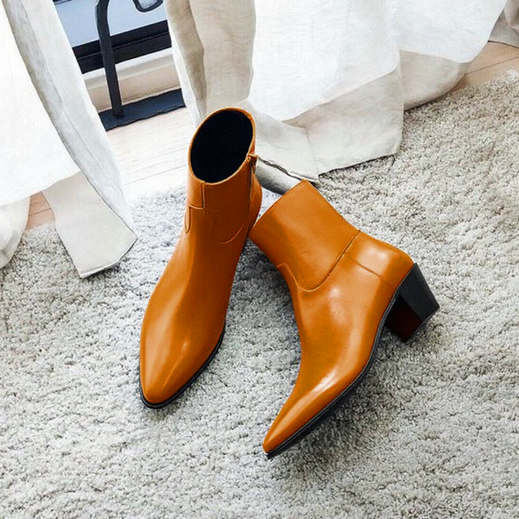 Tan Leather Fiorina Slip On Zipper Pointed Boots for Men - AW24