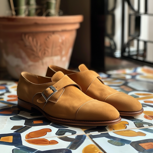 Tan Nubuck Leather Silvano Monk Strap