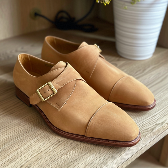 Tan Nubuck Leather Salvatore Monk Strap