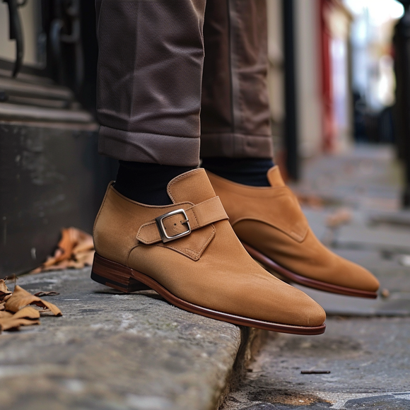 Tan Nubuck Leather Saverio Monk Strap