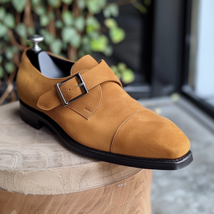 Tan Suede Leather Giulio With Thick Sole Monk Straps