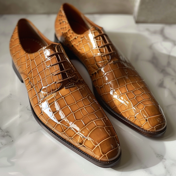 Mattia Tan Leather Croc Print Oxford