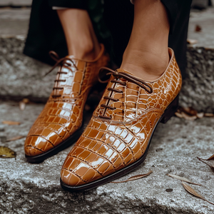 Lodovico Tan Leather Croc Print Oxford