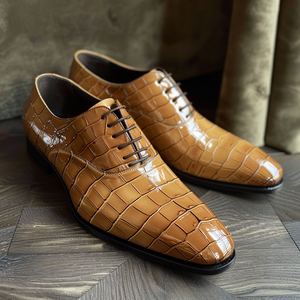 Luigi Tan Leather Croc Print Oxford