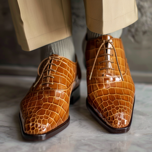 Magno Tan Leather Croc Print Oxford