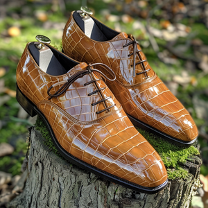 Mansueto Tan Leather Croc Print Oxford