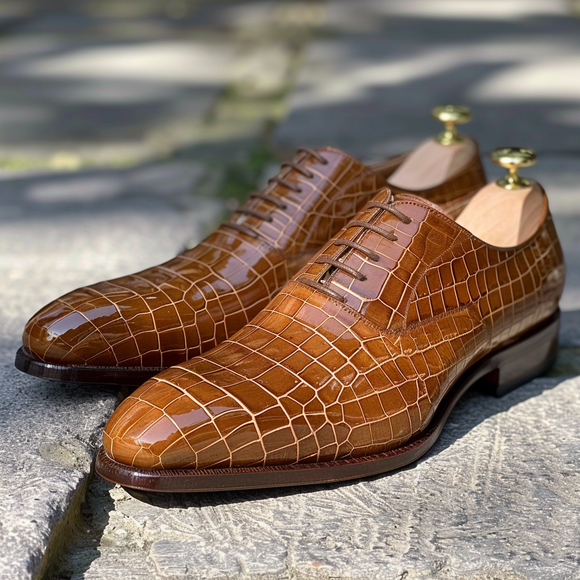 Marcantonio Tan Leather Croc Print Oxford