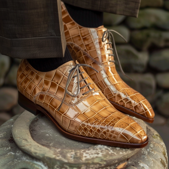 Marino Tan Leather Croc Print Oxford