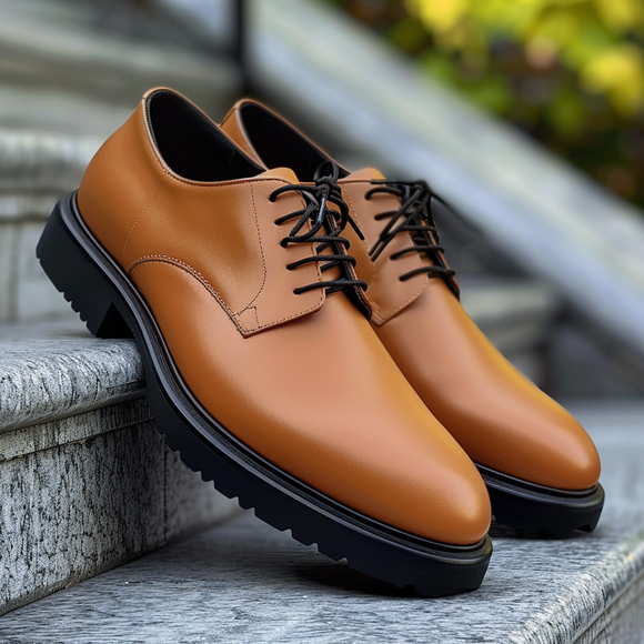 Tan Leather Caio With Thick Sole Oxford Shoe