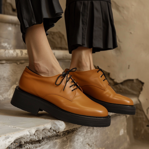 Tan Leather Cesidio With Thick Sole Oxford Shoe