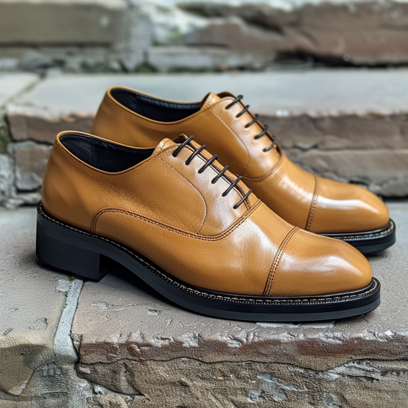 Tan Leather Cleto With Thick Sole Oxford Shoe