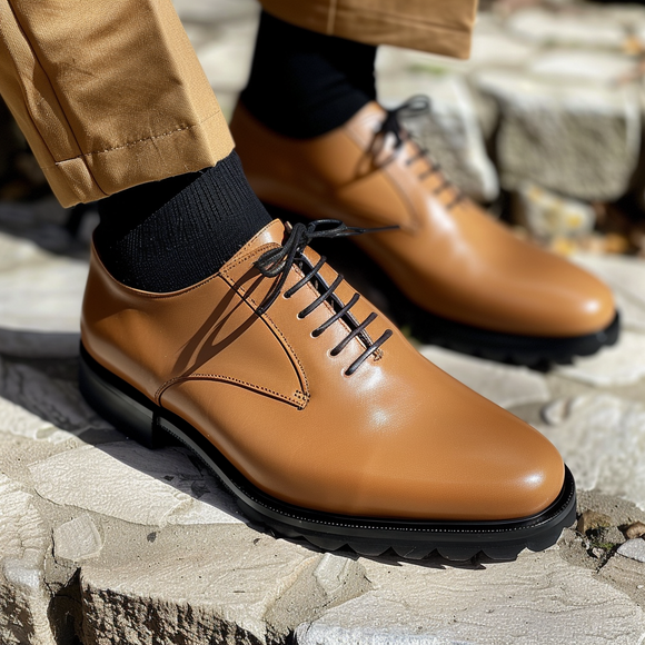 Tan Leather Cirillo With Thick Sole Oxford Shoe