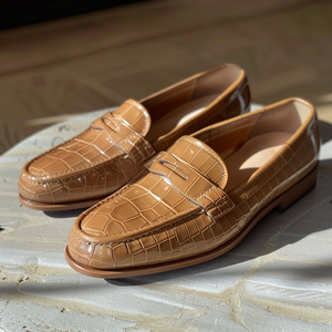 Tan Croc Print Leather Egidio Loafers