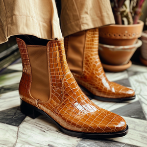 Tan Croc Print Leather Aldobrando ride Slip On Chelsea Boots