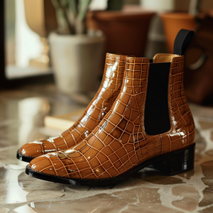 Tan Croc Print Leather Alighiero ride Slip On Chelsea Boots