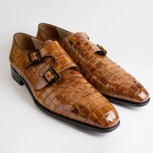 Tan Leather Gianluigi Croc Print Monk Strap