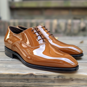 Tan Patent Leather Eriberto Lace-Up Pointed Oxford Shoes