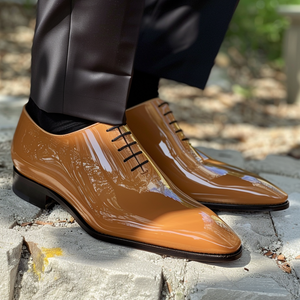 Tan Patent Leather Ermanno Lace-Up Pointed Oxford Shoes