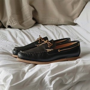 Black Guido Boat Shoes with Tan Sole