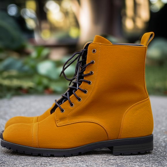 Tan Suede Leather Belinda Chunky Hiking Combat Lace Up Zipper Boots