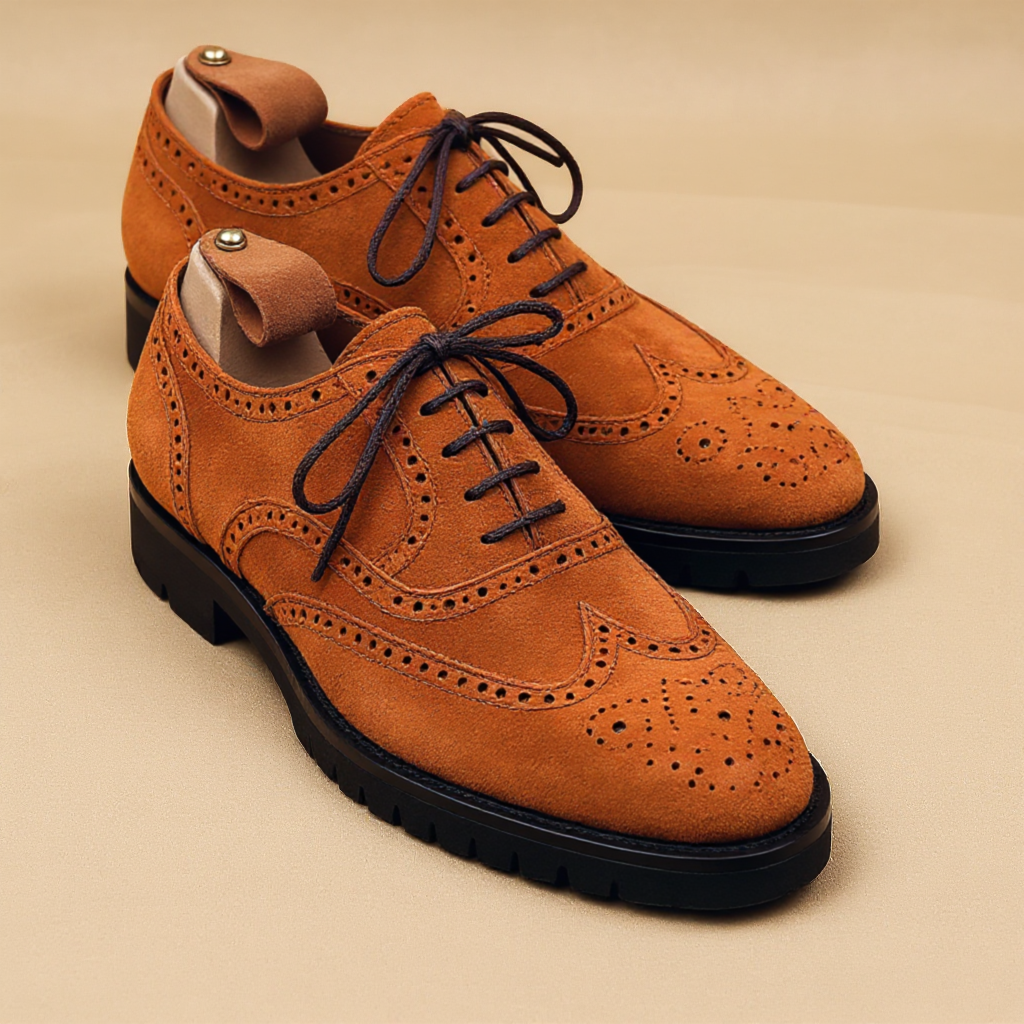 Tan Suede Leather Rene Brogue Chunky Oxfords Shoes WORK EDITION