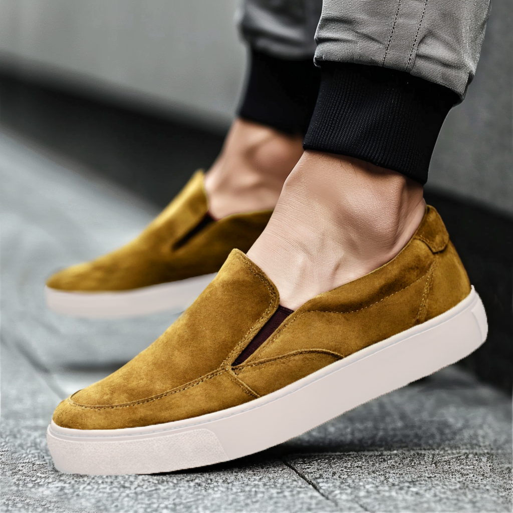 Tan Suede Leather Wheat Whisper Slip On Sneakers  - Summer 2024 Collection