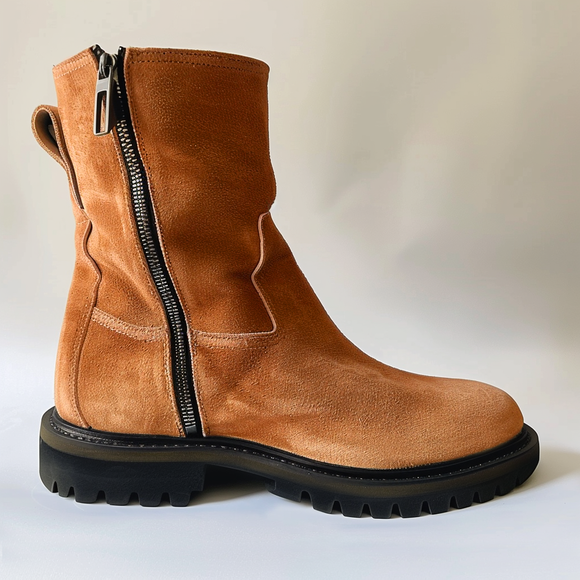 Tan Suede Massimiliano With Thick Sole Zipper Boots