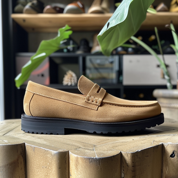 Tan Suede Leather Gerasimo With Thick Sole Loafers