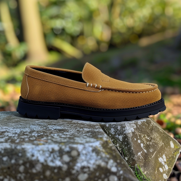 Tan Suede Leather Gervasio With Thick Sole Loafers