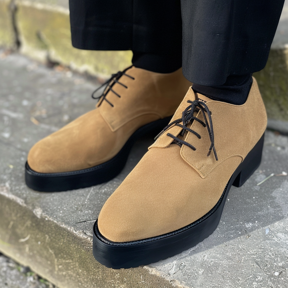 Tan Suede Leather Ivo With Thick Sole Oxford